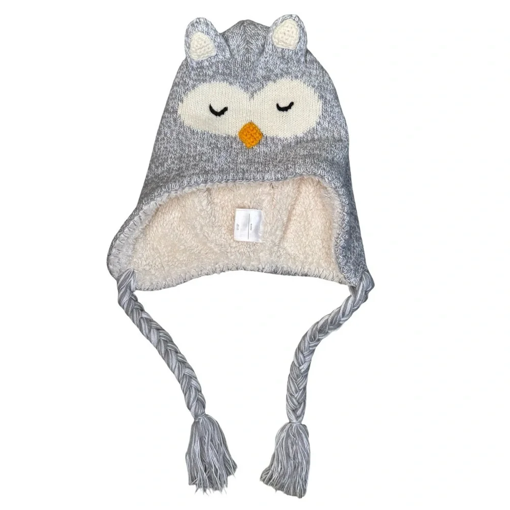 HANNA ANDERSSON Gray Owl Knit Hat with Ear Flaps Unisex Size Medium (3-6 Years)